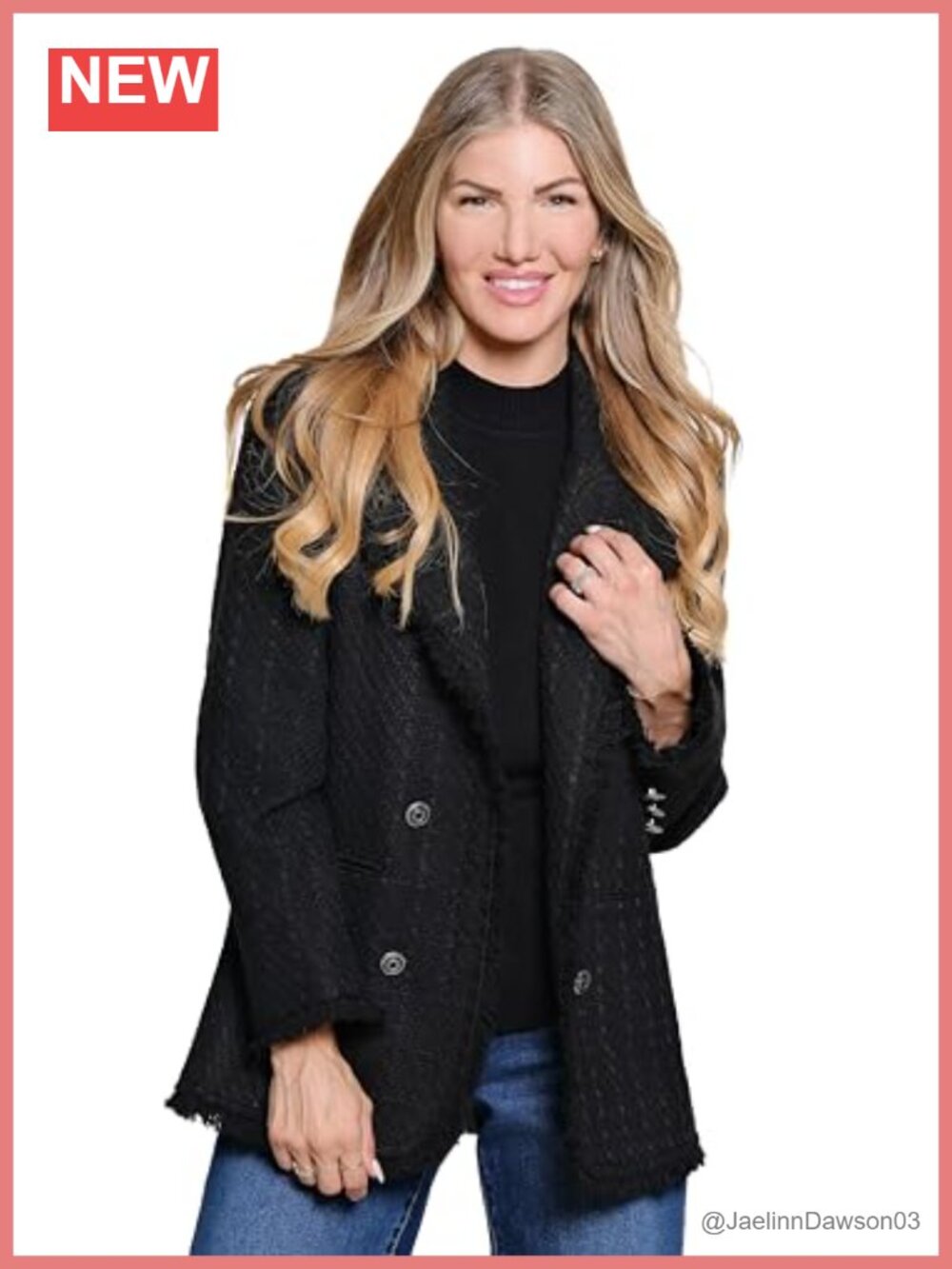 Women's Tweed Open Front Coat with Pockets Long Sleeve Casual Jacket